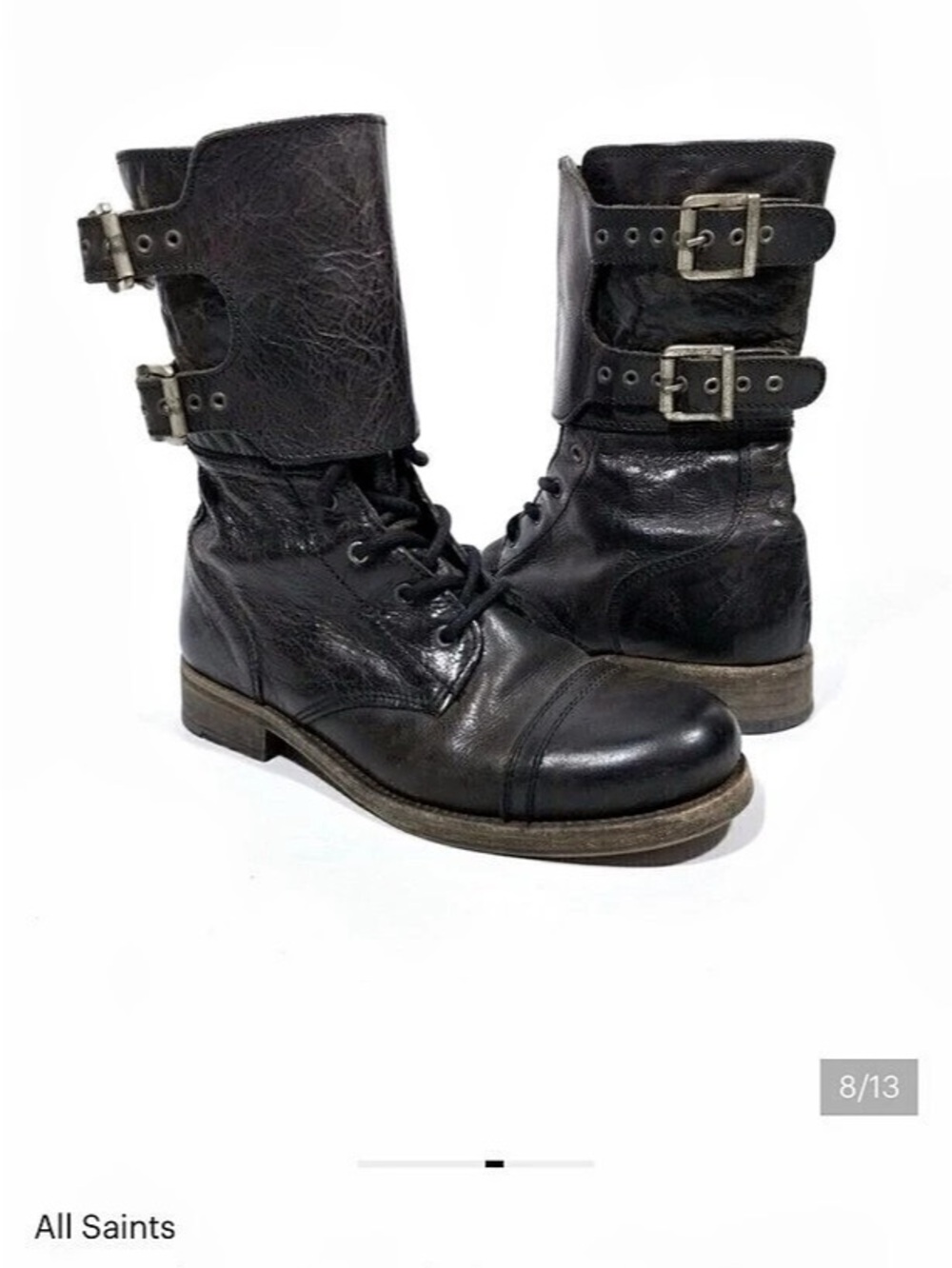 AllSaints Damisi Leather Buckle Combat Boots in Black